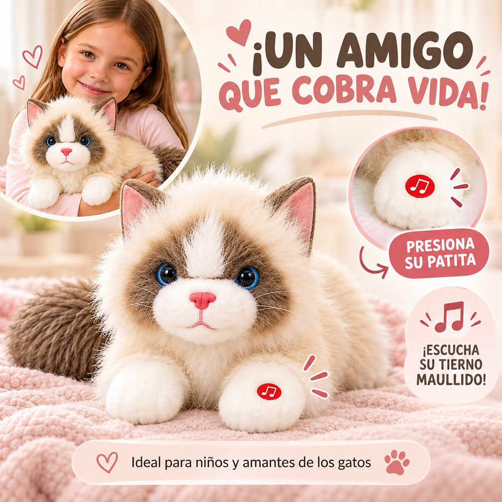 Peluche Gato Crema con Sonido 35 cm