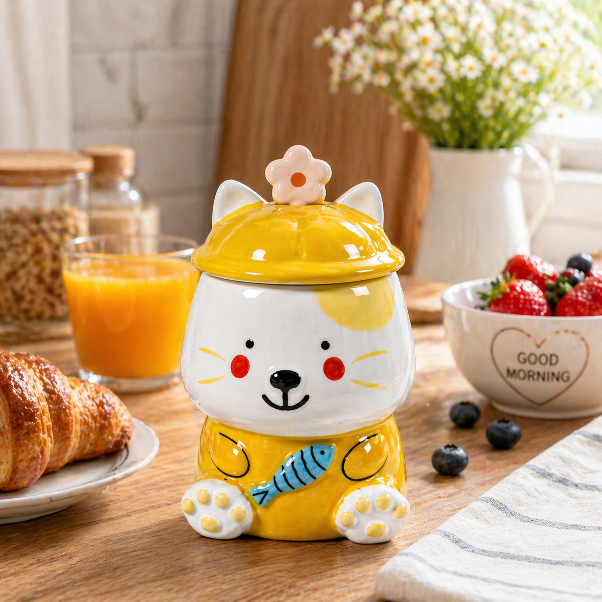 Tazón Kawaii Osito con Pescado