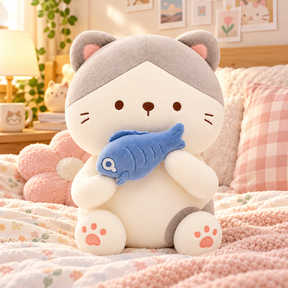 Peluche Gato con Pescado 25 cm