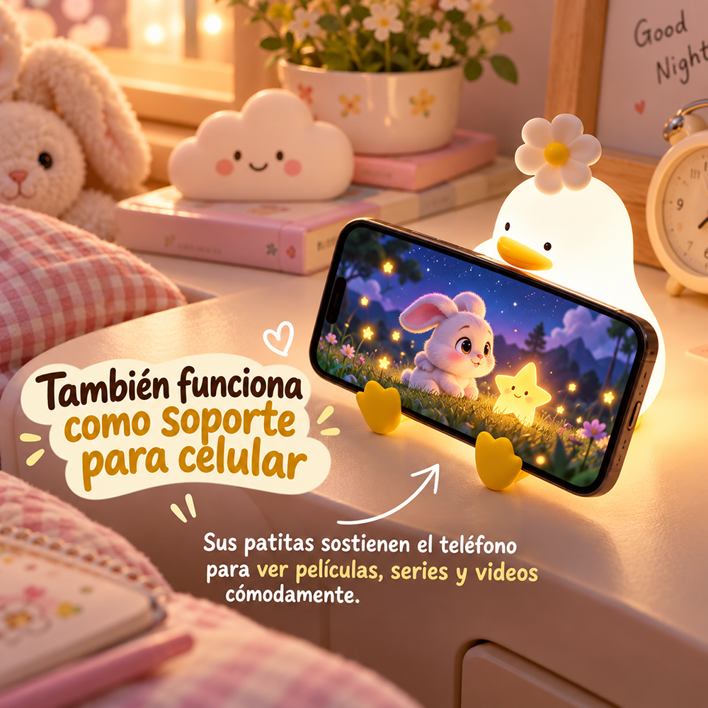 Lámpara espanta cuco Pato con Flor kawaii LED recargable - foto 5