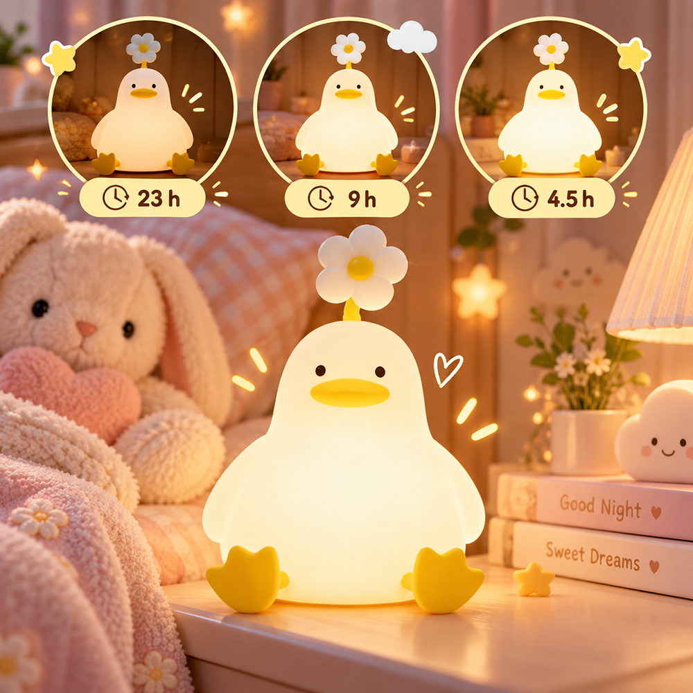 Lámpara espanta cuco Pato con Flor kawaii LED recargable - foto 4