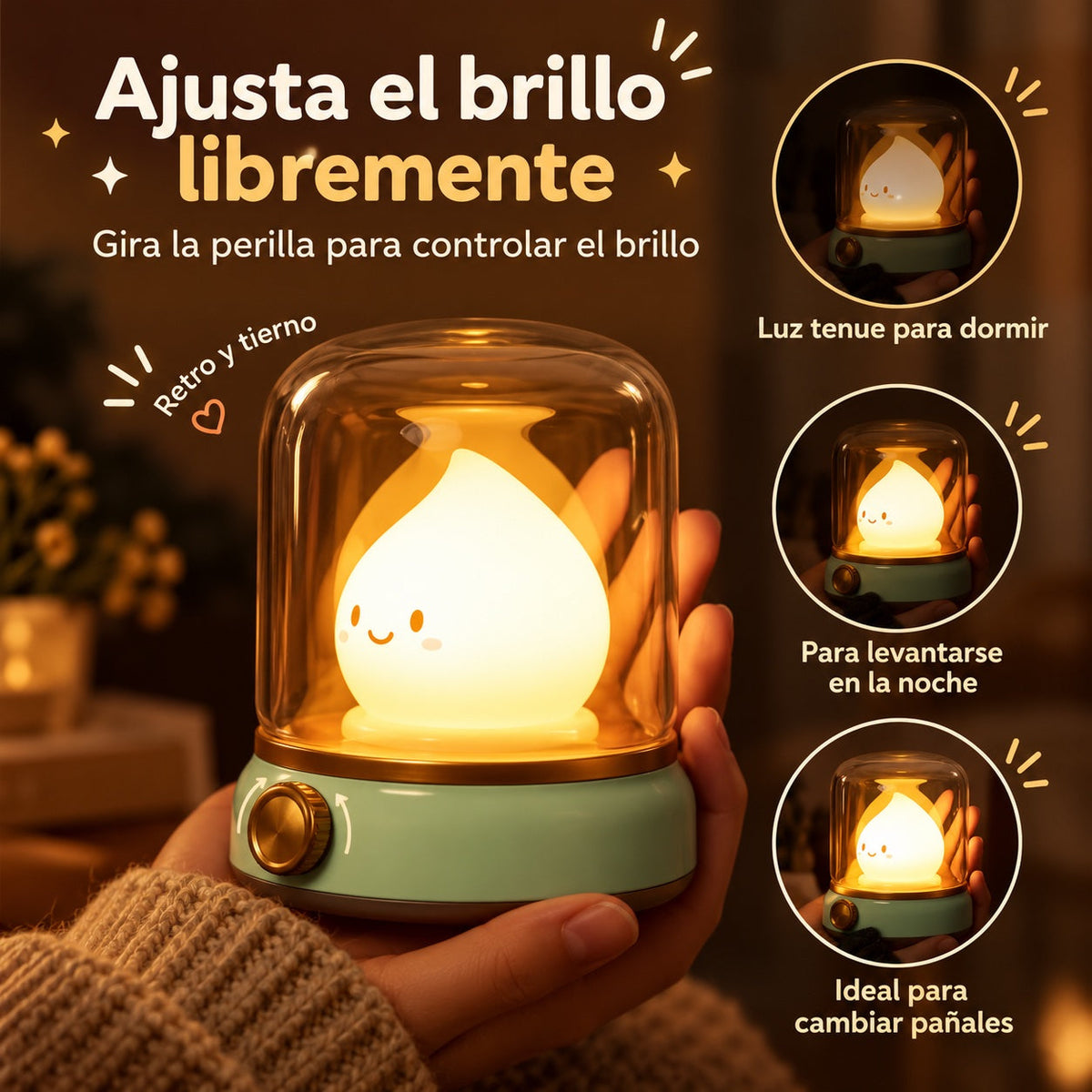 Lámpara espanta cuco Llamita Vela kawaii LED recargable - foto 4