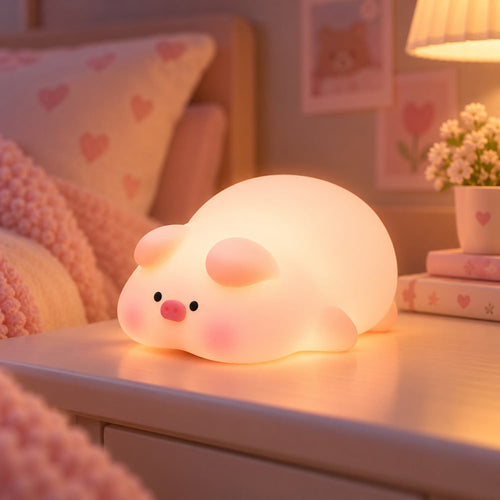 Lámpara Espanta Cuco Cerdito Dormilón – Luz de Noche LED Recargable