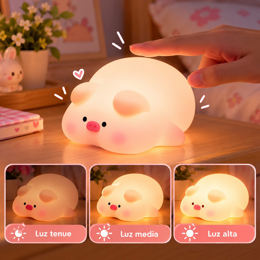 Lámpara espanta cuco Cerdito Dormilón kawaii LED recargable - foto 5