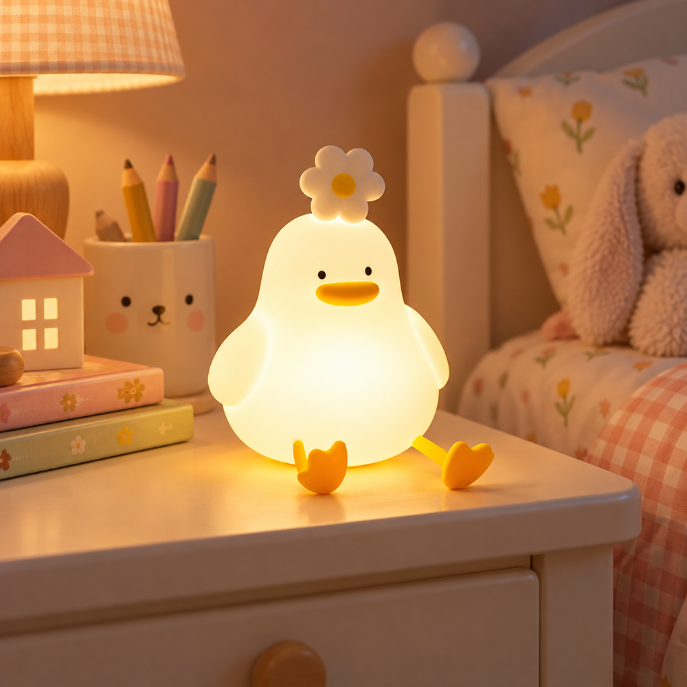 Lámpara espanta cuco Pato con Flor kawaii LED recargable - foto 2