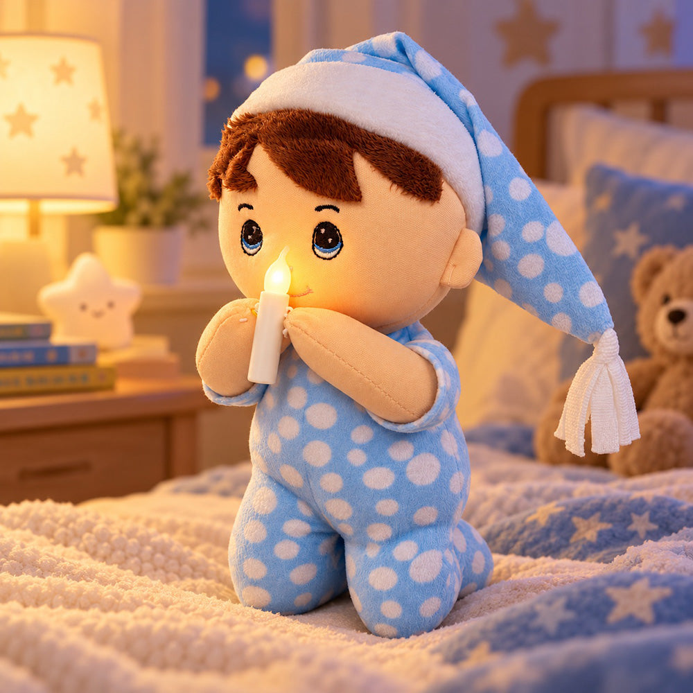 Peluche Niño Rezando con Luz y Sonido 26 cm