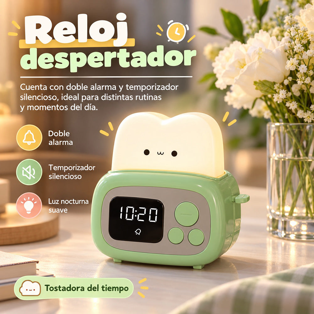 Lámpara espanta cuco Tostadora con Despertador kawaii LED recargable - foto 4