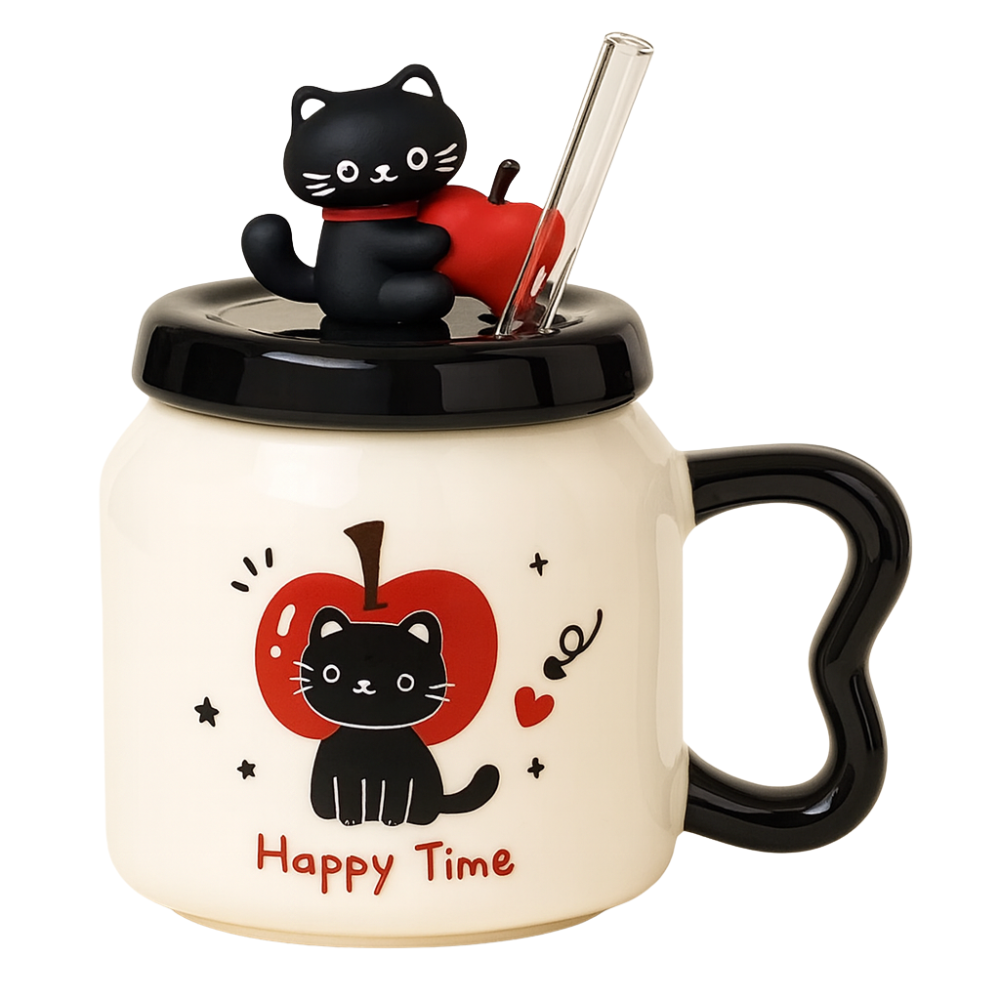 Tazón gato kawaii red apple