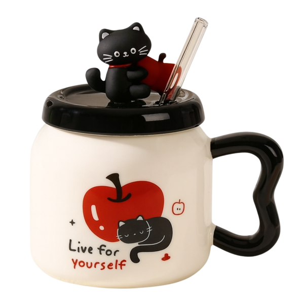 Tazón gato kawaii red apple