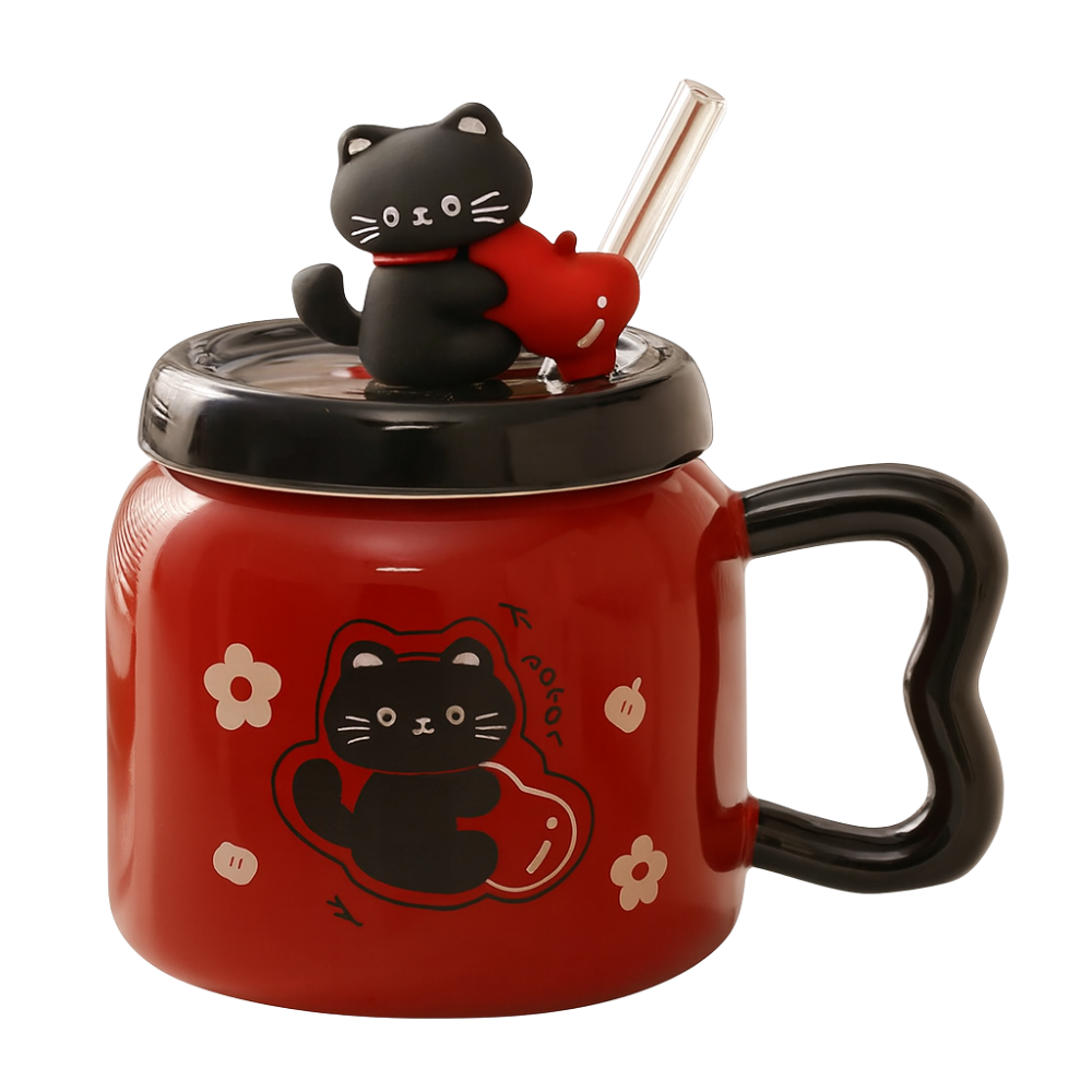 Tazón gato kawaii red apple