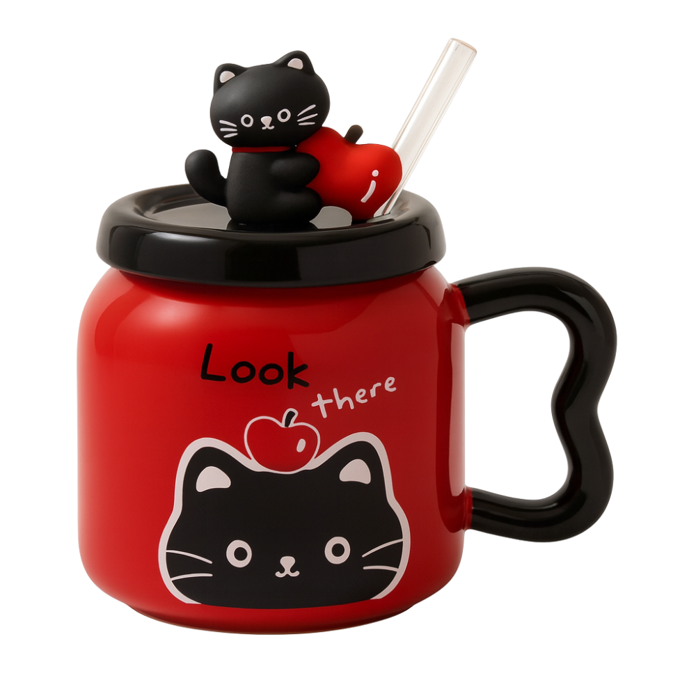 Tazón gato kawaii red apple