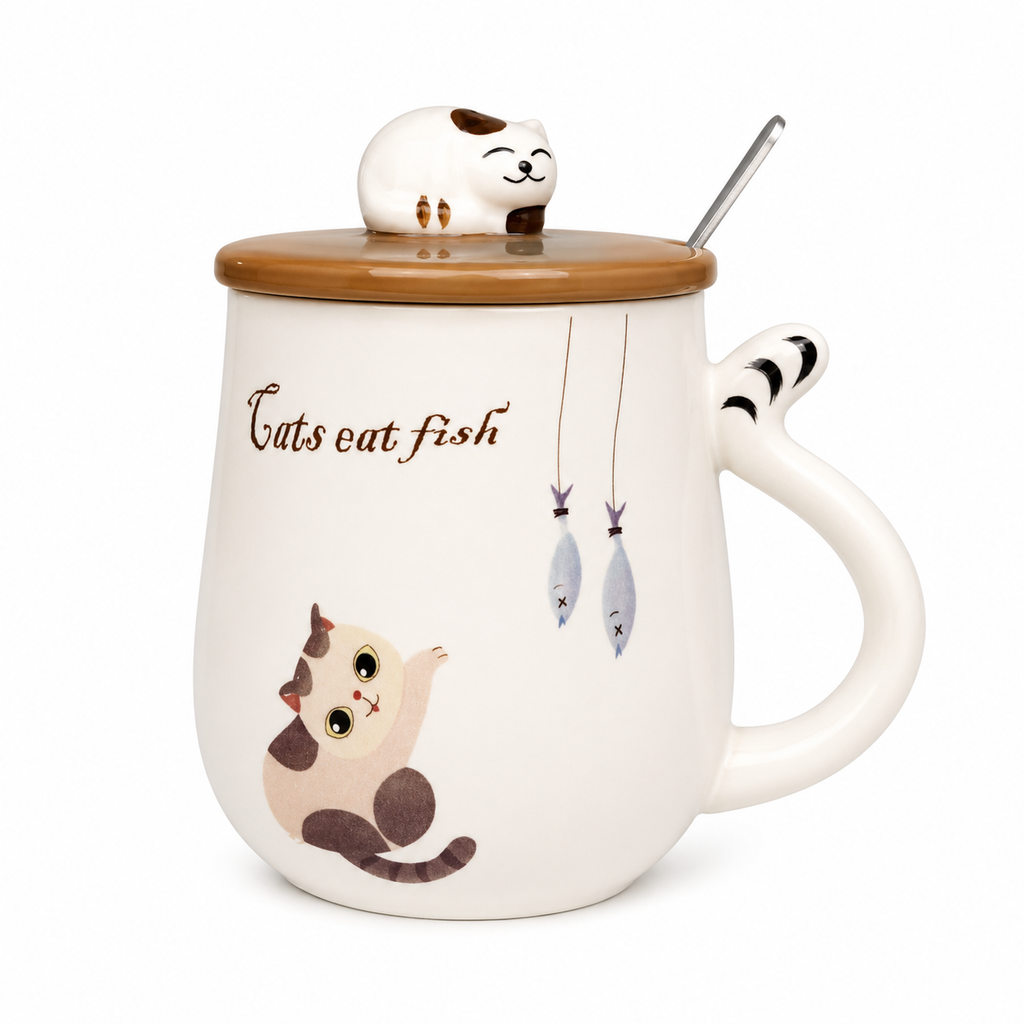 Tazón Gatito Kawaii con Tapa y Cuchara