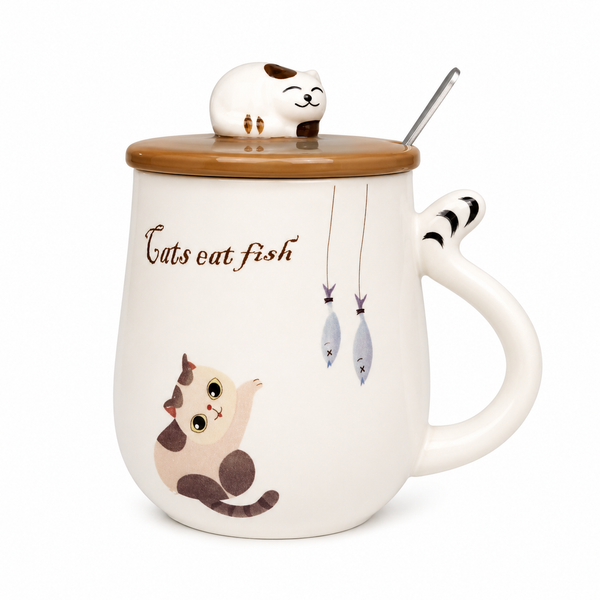 Tazón Gatito Kawaii con Tapa y Cuchara