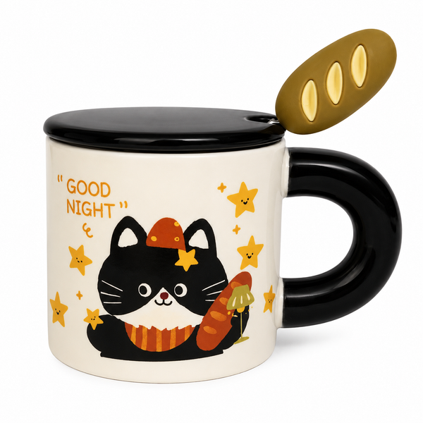 Tazón Gatito Kawaii con Tapa y Cuchara Baguette