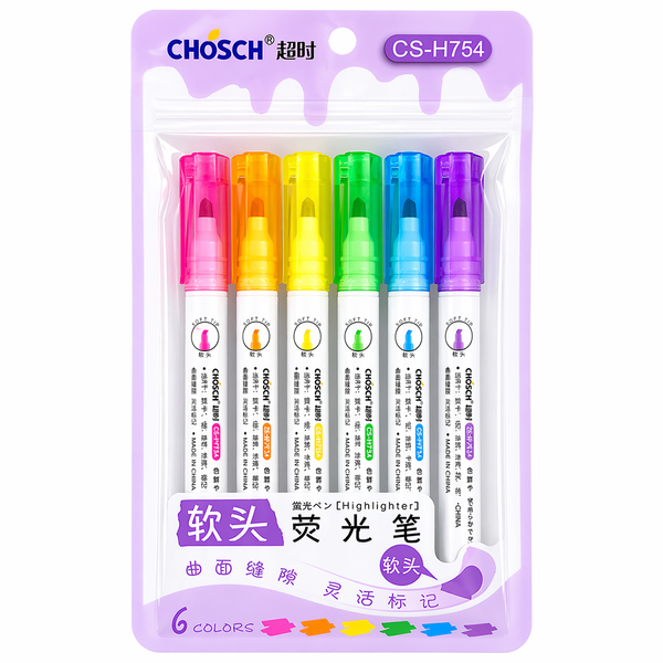 Set de 6 Destacadores de Colores | Punta Biselada Soft Tip