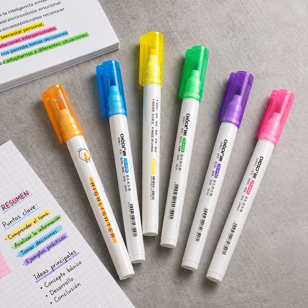 Set de 6 Destacadores de Colores | Punta Biselada Soft Tip
