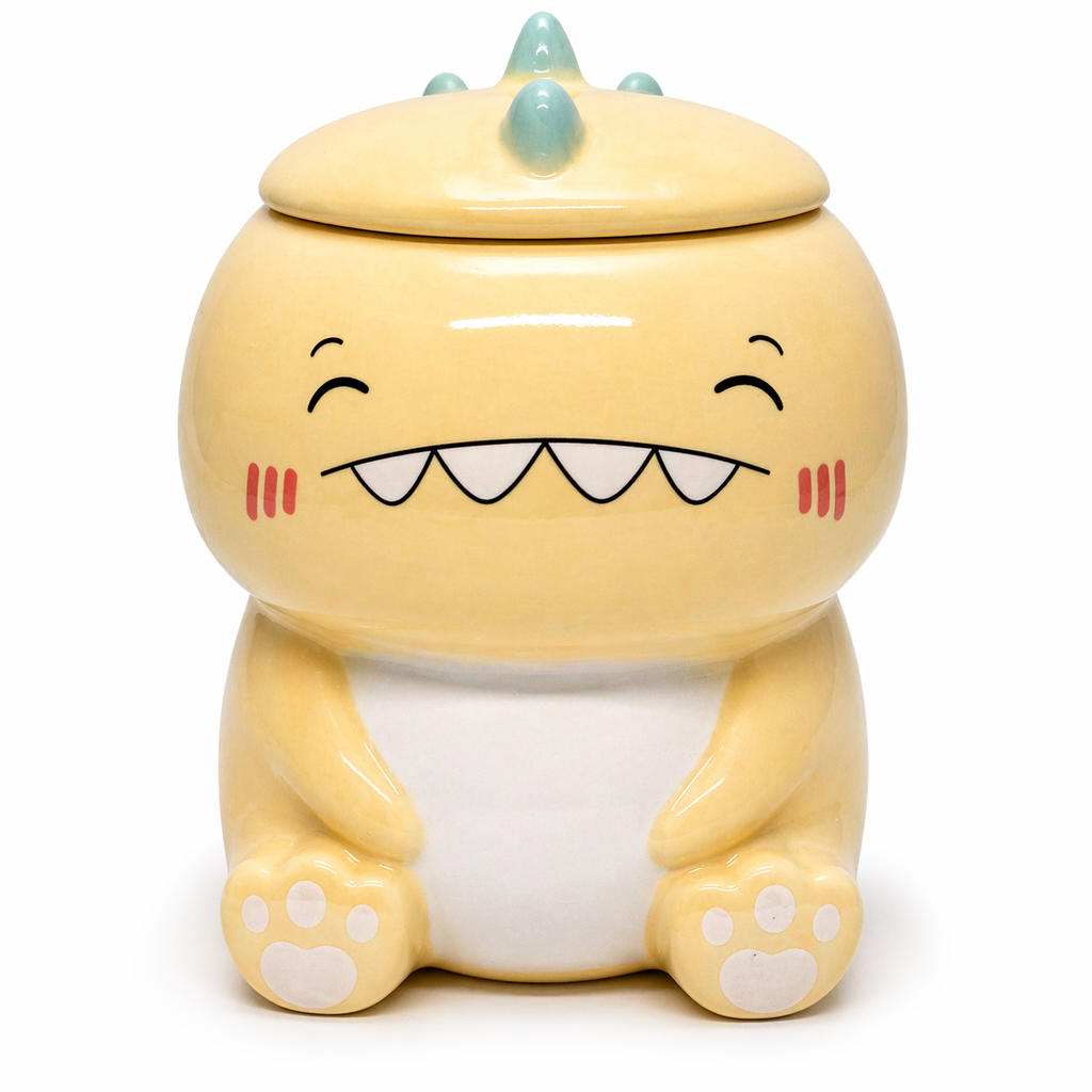 Tazón Dinosaurio Kawaii de Cerámica con Tapa y Cucharita