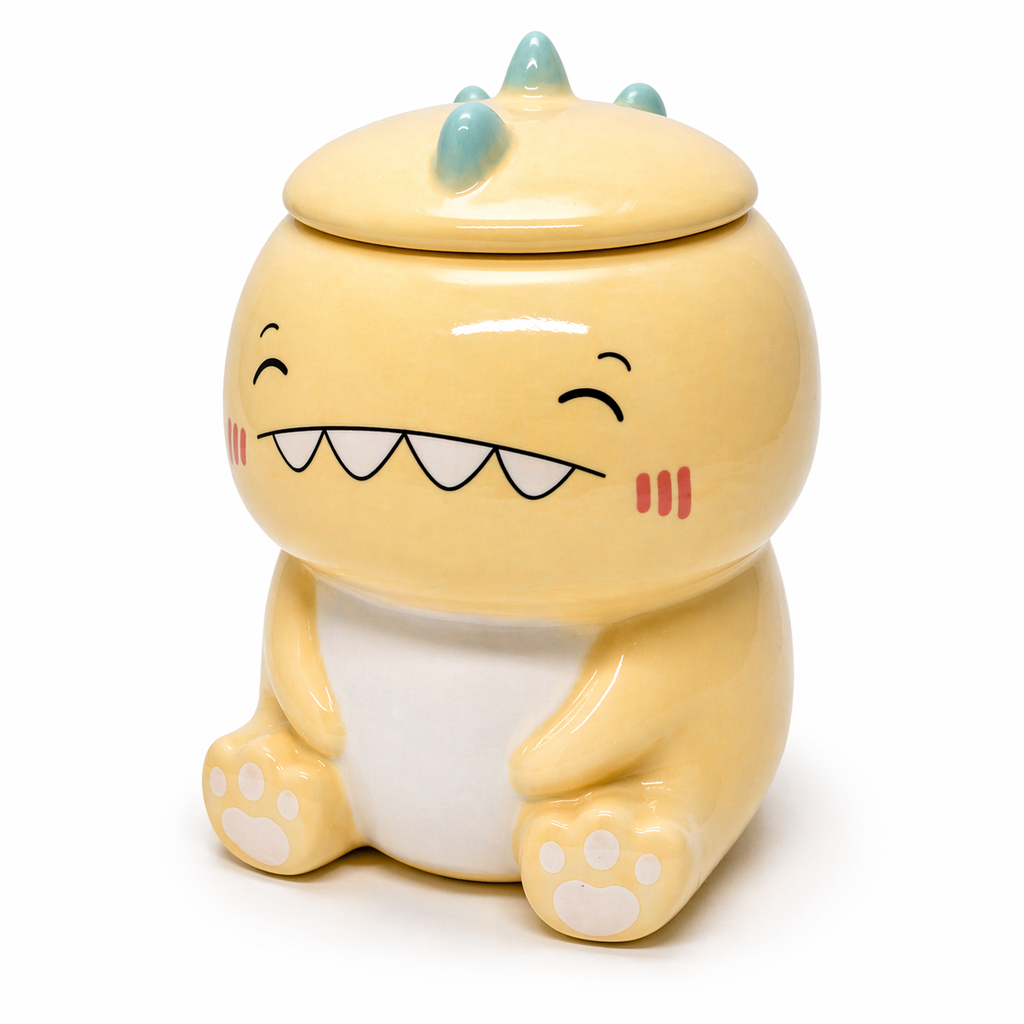 Tazón Dinosaurio Kawaii de Cerámica con Tapa y Cucharita