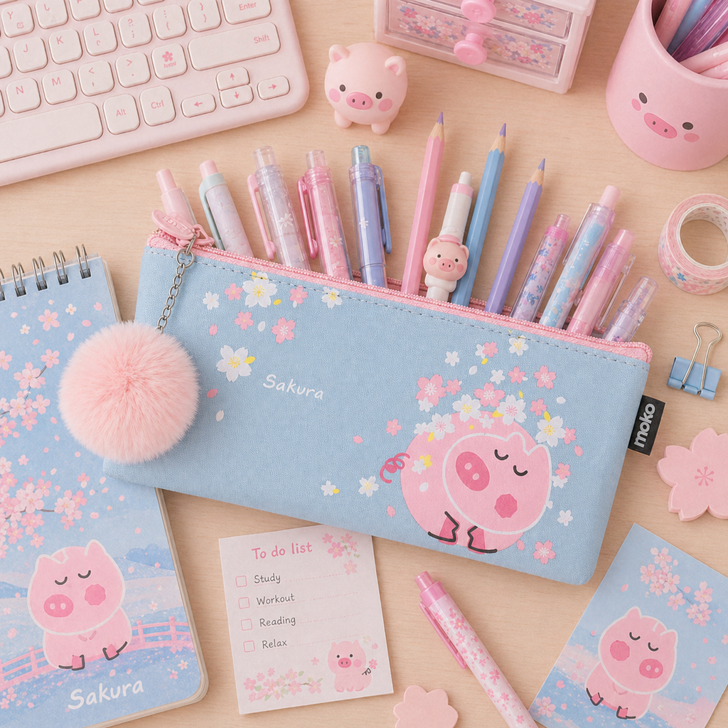 Estuche Cerdito Kawaii Pompom