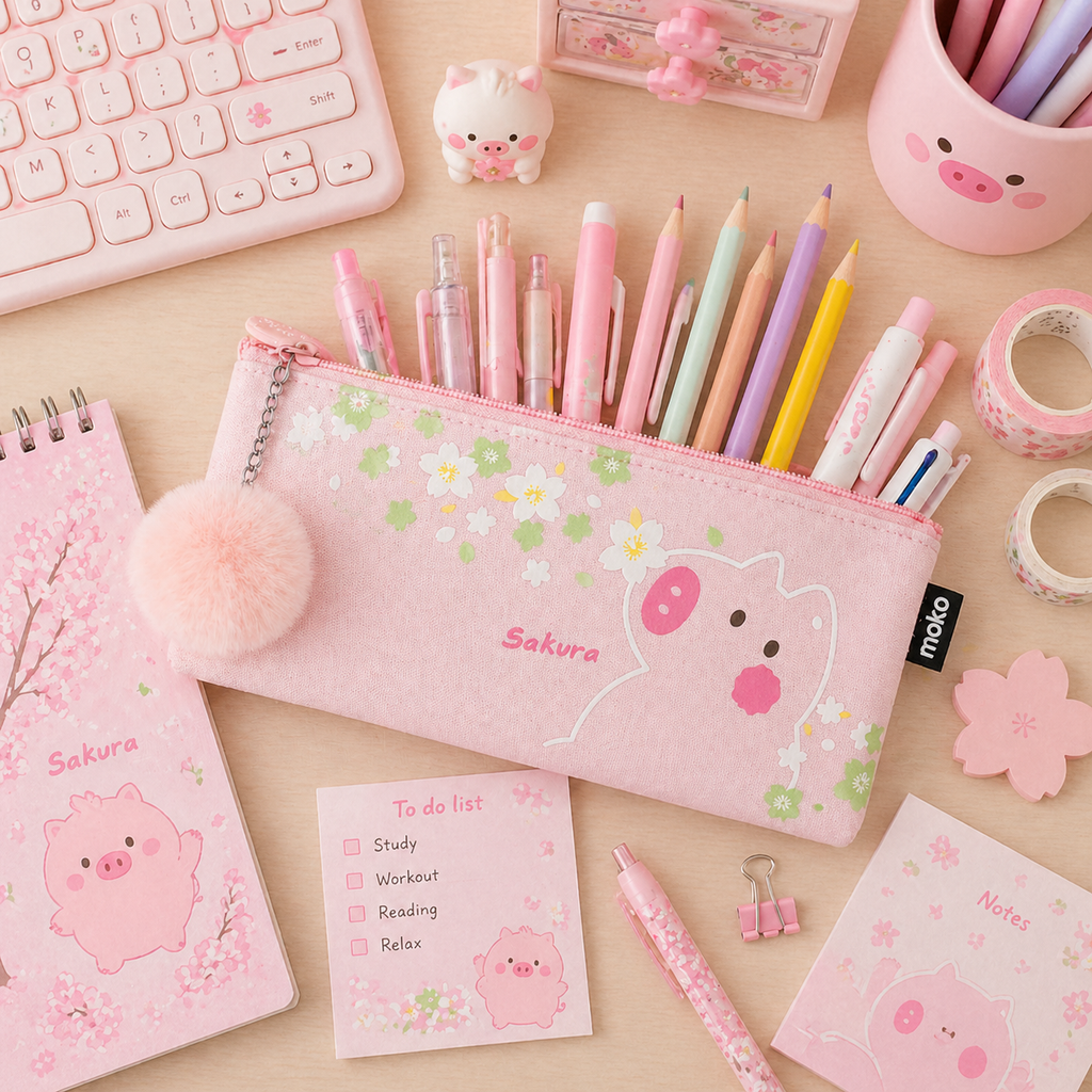 Estuche Cerdito Kawaii Pompom