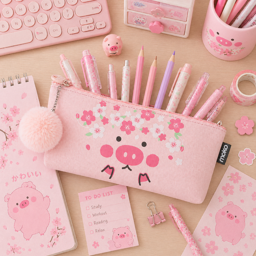 Estuche Cerdito Kawaii Pompom