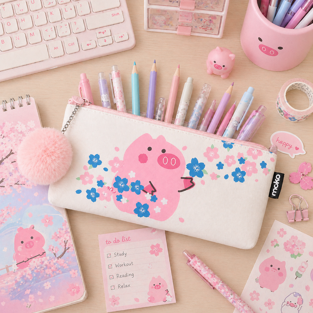 Estuche Cerdito Kawaii Pompom
