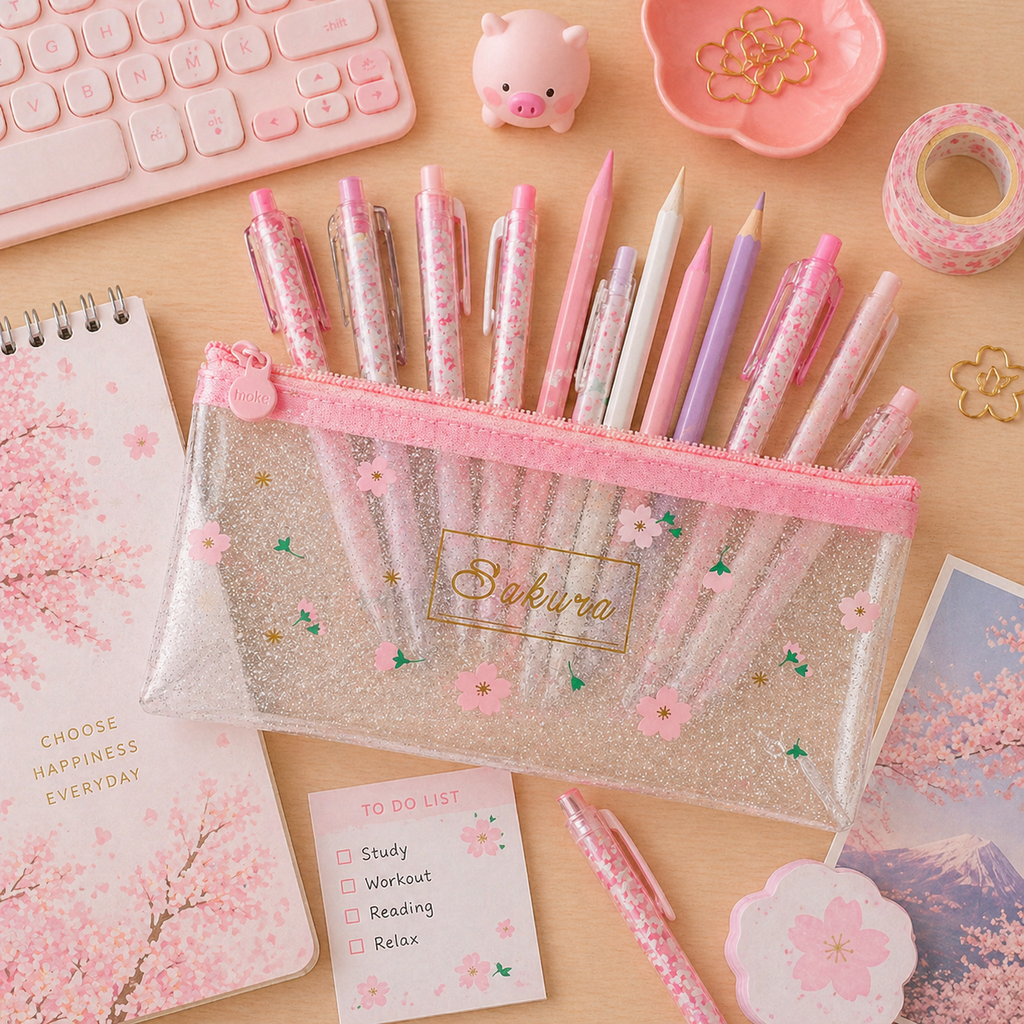Estuche Sakura Kawaii Transparente