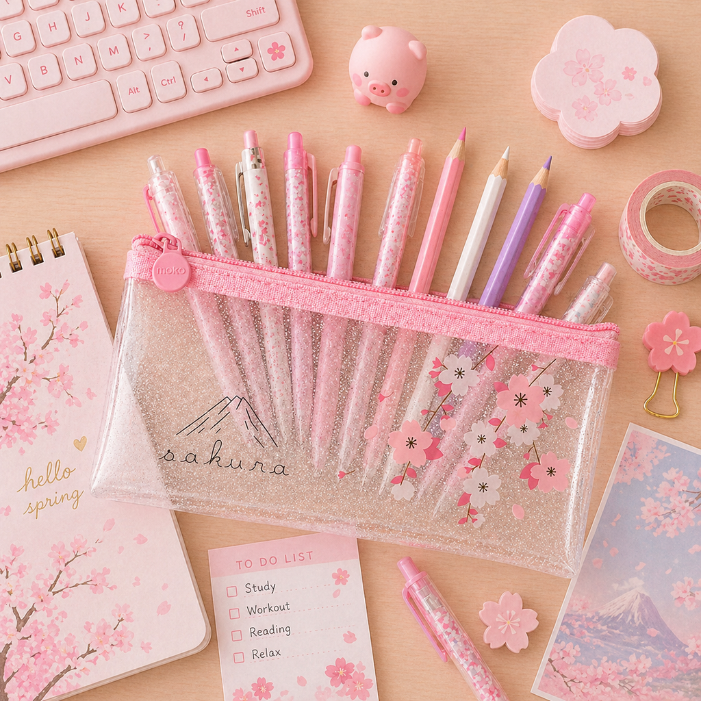 Estuche Sakura Kawaii Transparente