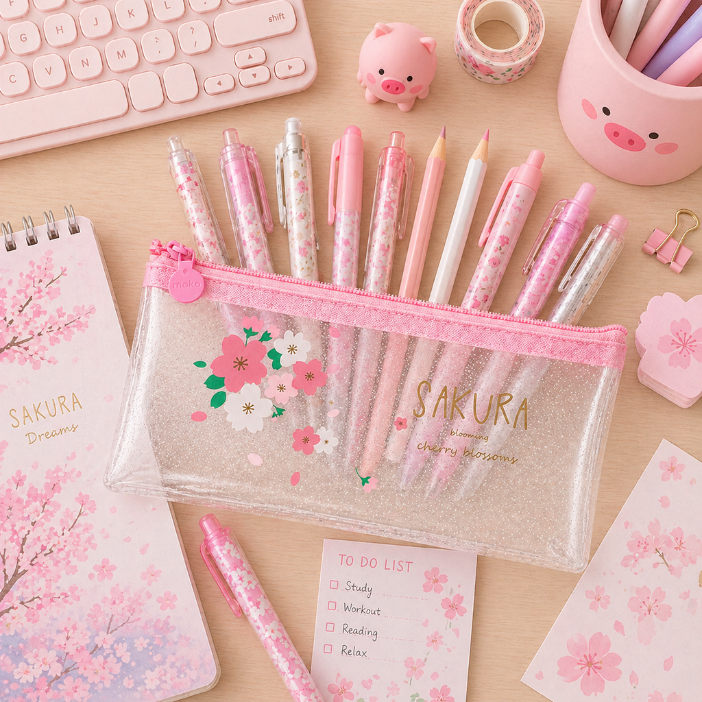 Estuche Sakura Kawaii Transparente
