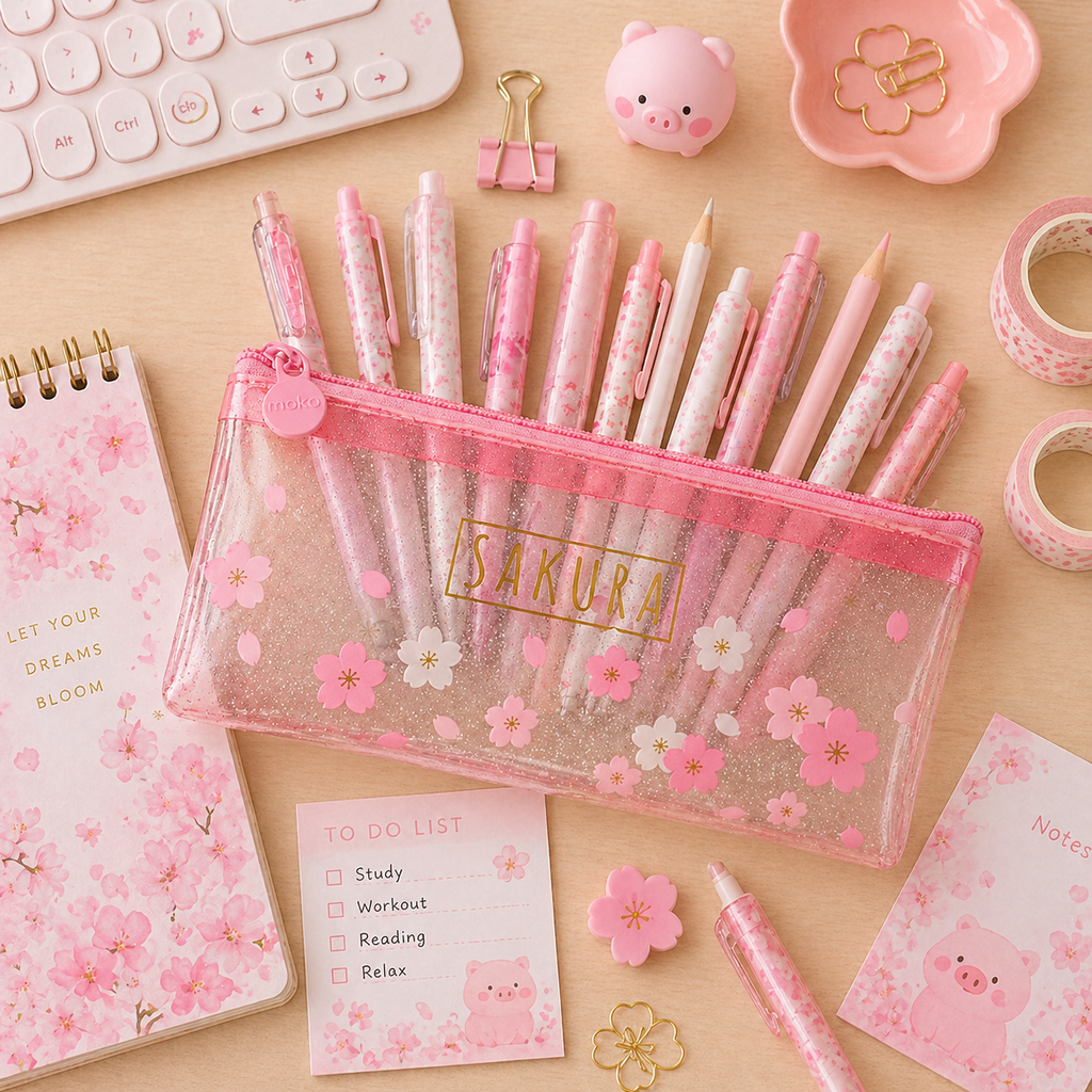 Estuche Sakura Kawaii Transparente
