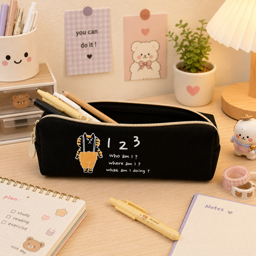 Estuche Negro Gatito Kawaii
