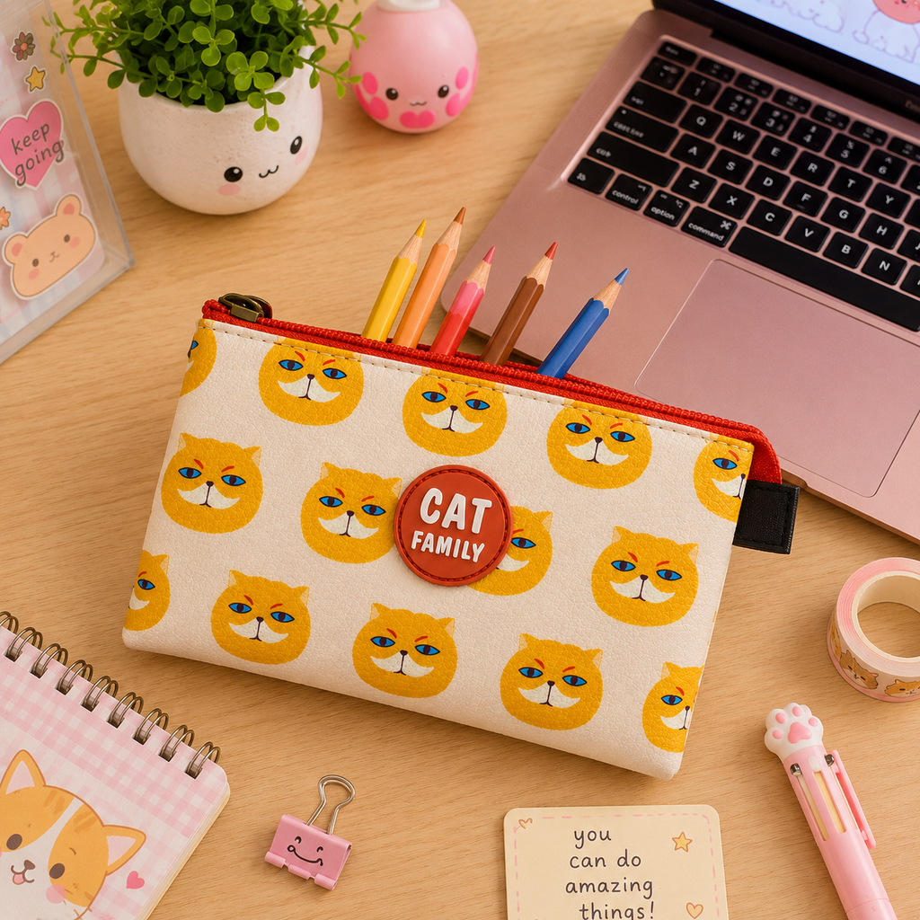 Estuche Escolar Cat Family Kawaii