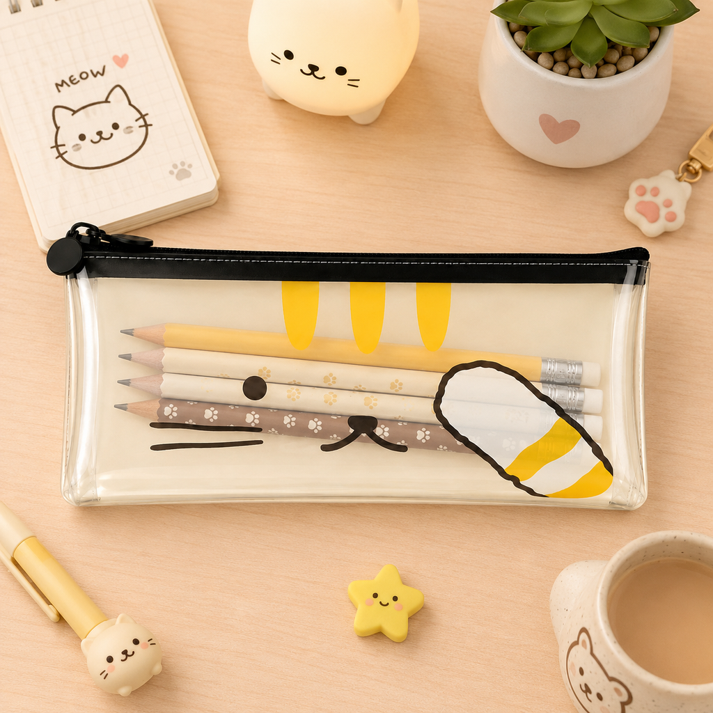 Estuche Gato Kawaii Transparente