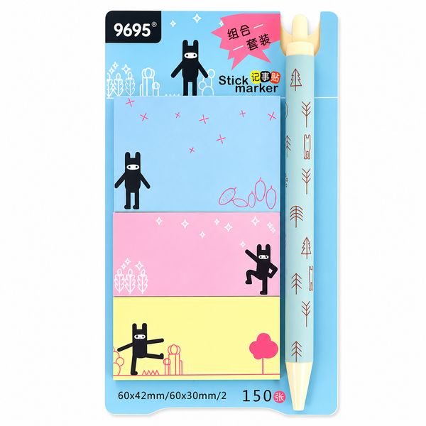 Set de Notas Adhesivas + Lápiz Diseño Kawaii