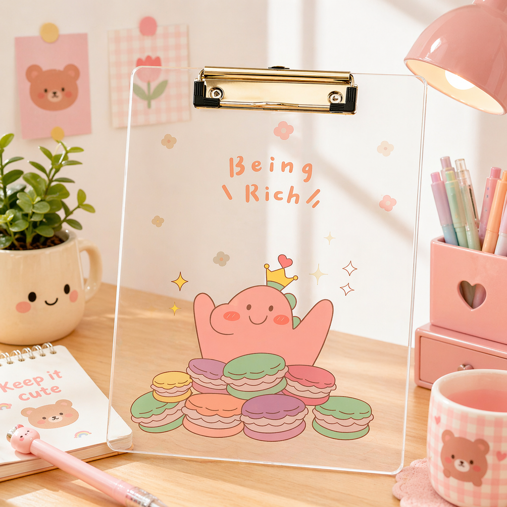 Tabla Porta Papeles Dinosaurio A4 Kawaii Transparente