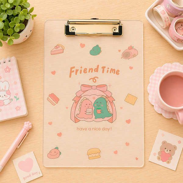 Tabla Porta Papeles Dinosaurio A4 Kawaii Transparente