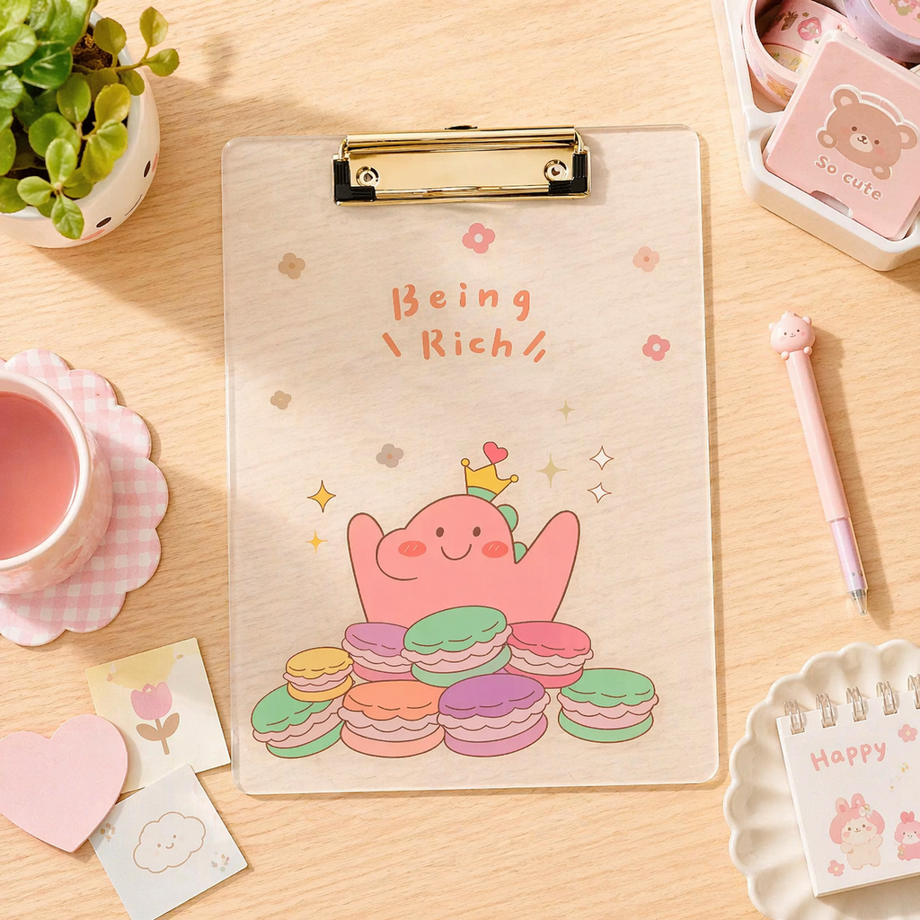 Tabla Porta Papeles Dinosaurio A4 Kawaii Transparente