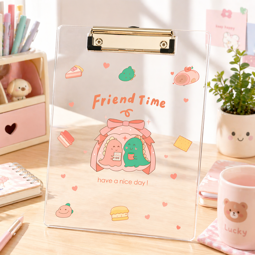 Tabla Porta Papeles Dinosaurio A4 Kawaii Transparente
