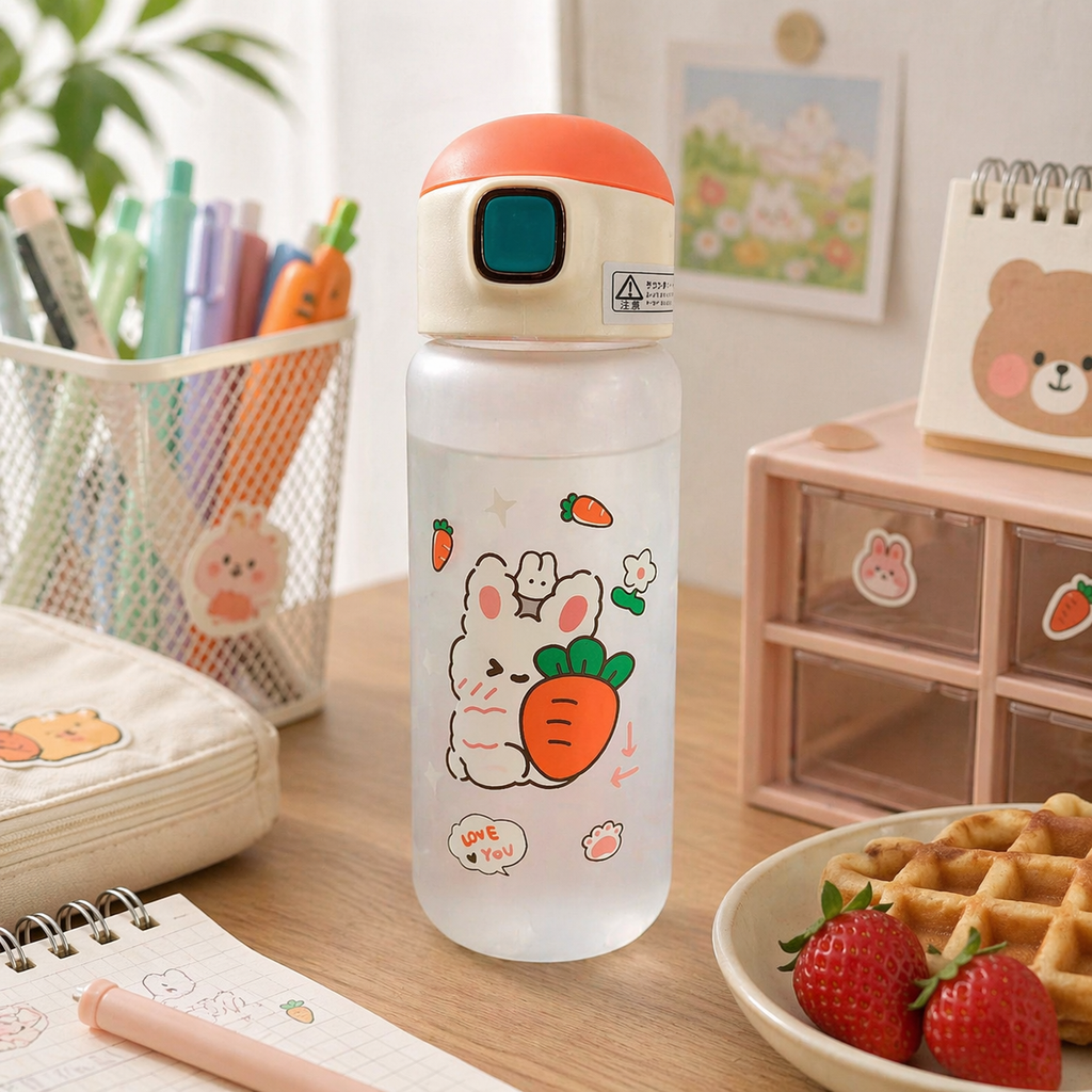 Botella de Agua Conejito Kawaii con Tapa y Correa