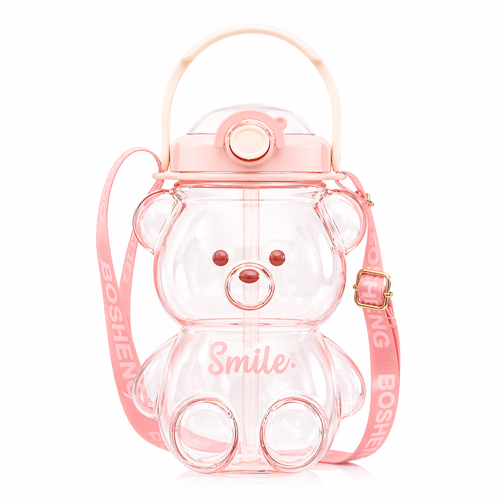 Botella de Agua Osito Kawaii Smile (Rosa)