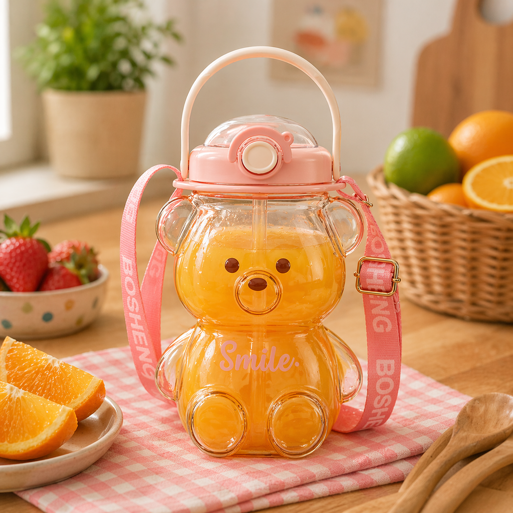 Botella de Agua Osito Kawaii Smile (Rosa)