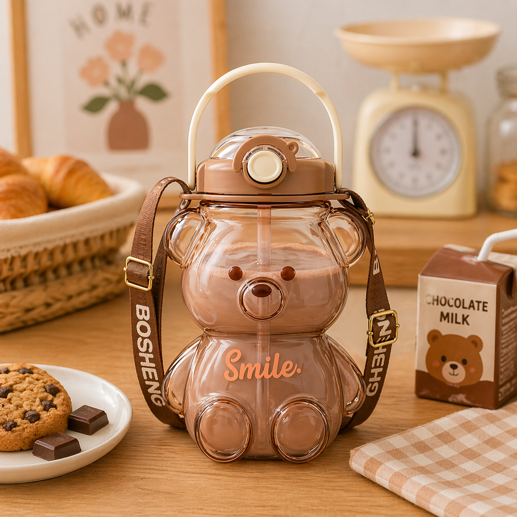 Botella de Agua Osito Kawaii Smile (Café)