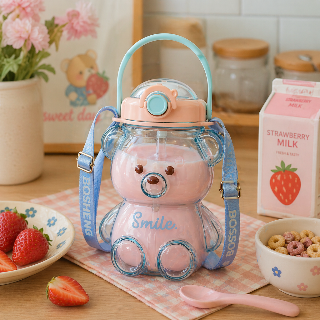 Botella de Agua Osito Kawaii Smile (Celeste)