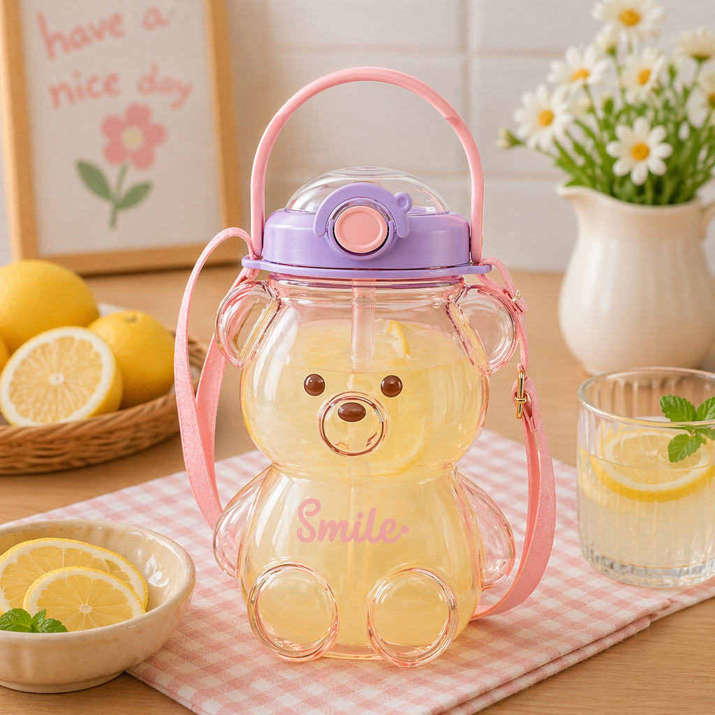 Botella de Agua Osito Kawaii Smile (Morado)