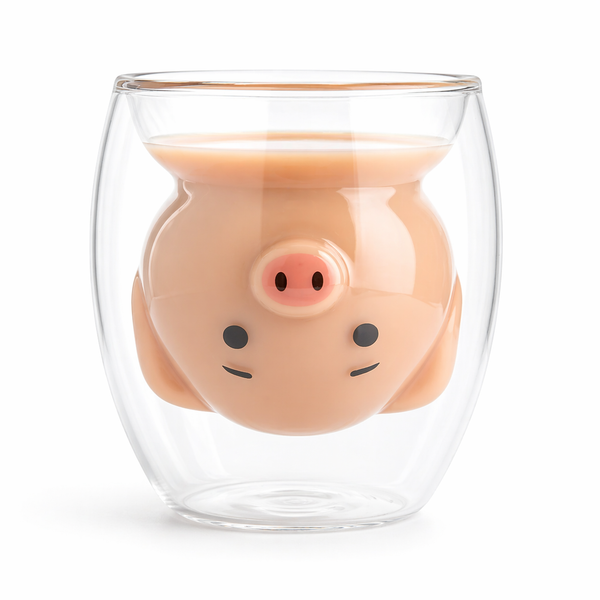 Vaso de Vidrio Cerdito Kawaii 3D