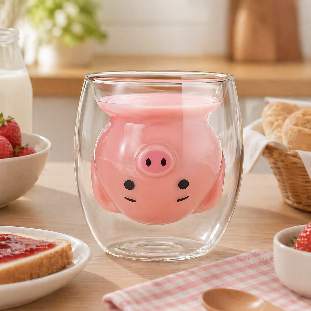 Vaso de Vidrio Cerdito Kawaii 3D