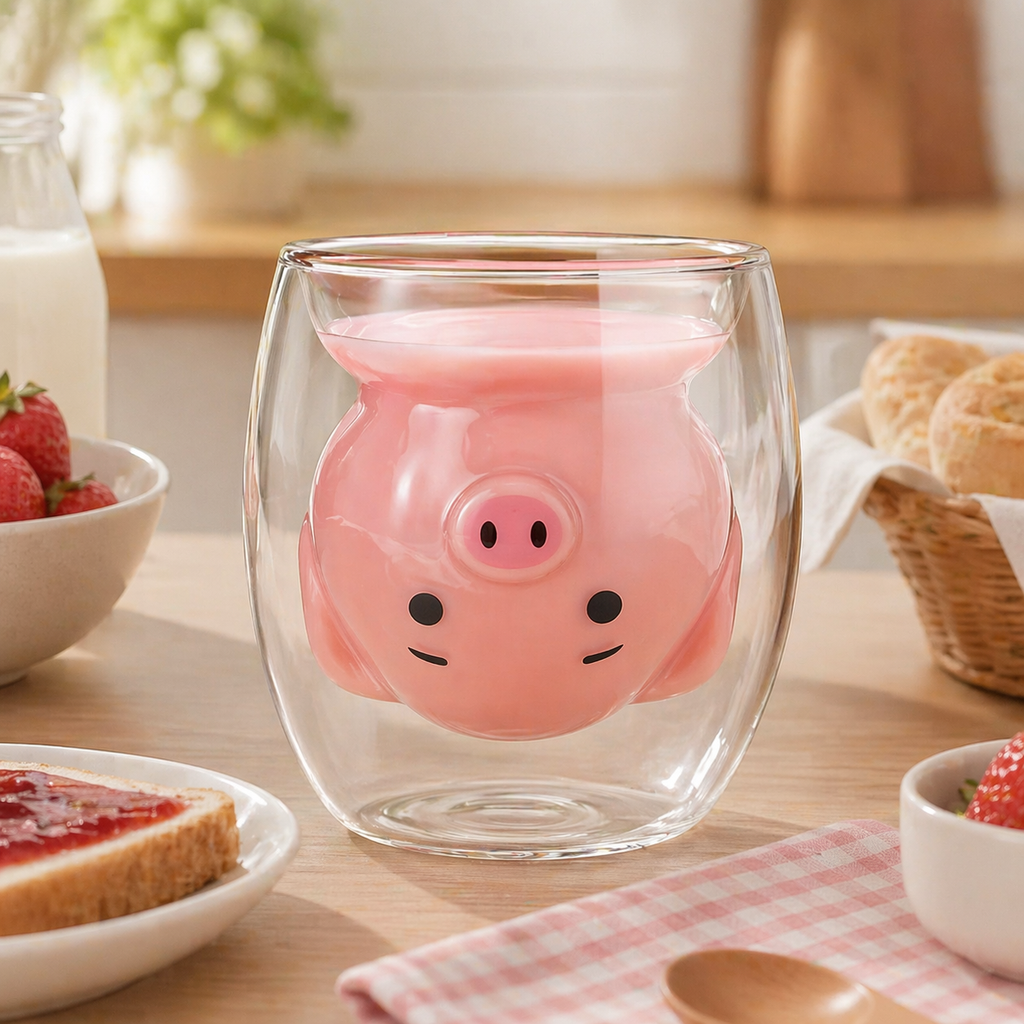 Vaso de Vidrio Cerdito Kawaii 3D
