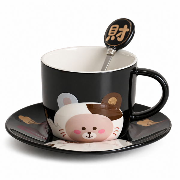 Taza Animalito de la Suerte Kawaii con Platillo