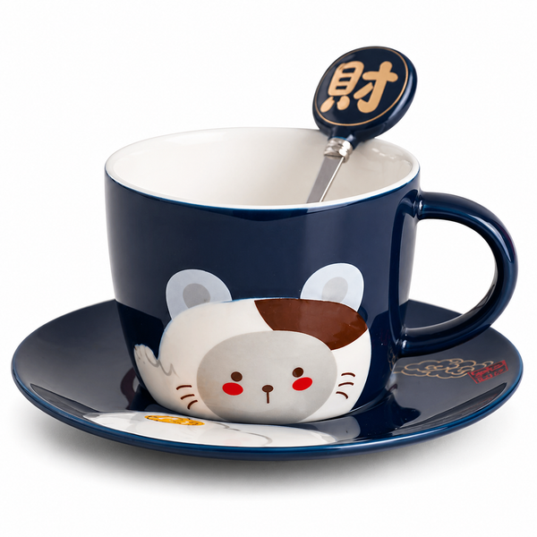 Taza Animalito de la Suerte Kawaii con Platillo