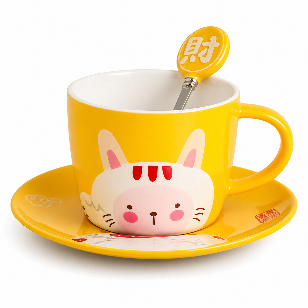 Taza Animalito de la Suerte Kawaii con Platillo